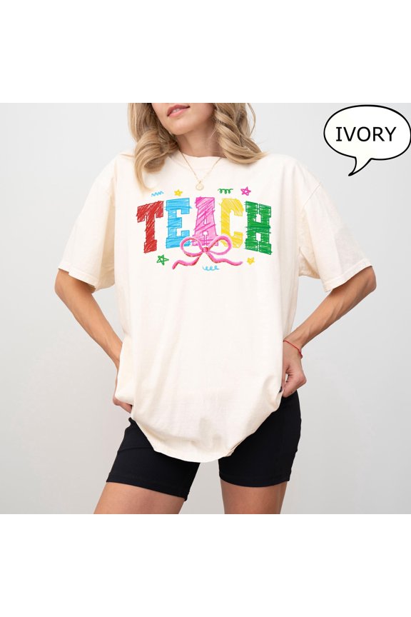 Comfort Colors® Coquette Teach T-Shirt, Bow Teach Shirt, Teacher Appreciation Shirt, Gift For Teacher, Graduation Gift, Teacher Gift