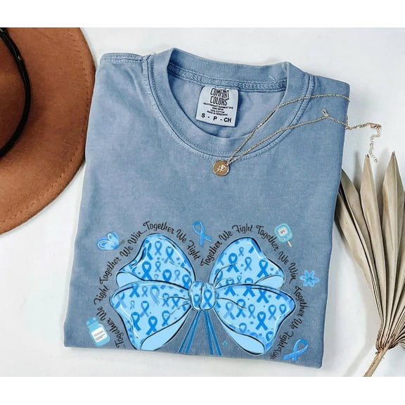 Comfort Colors Diabetes Awareness Shirt, Blue Ribbon Support Tee, Together We Fight We Win Bow Shirt, Diabetes Survivor Gift