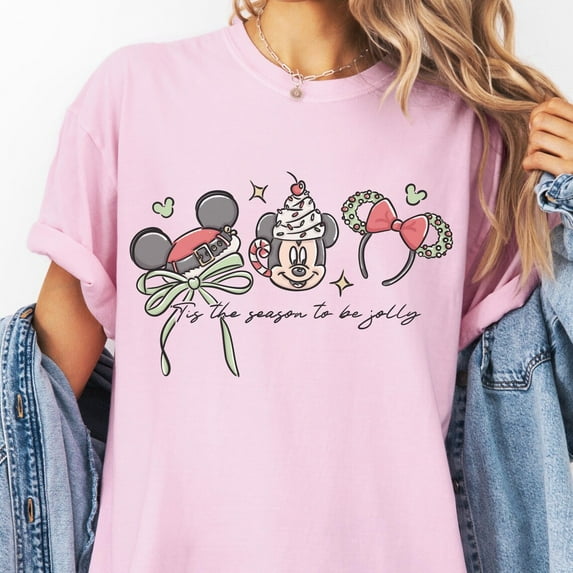 Comfort Colors Disney Christmas Mickey Tis The Season to be Jolly T-Shirt, Retro Disney Christmas Tee, Disney Matching Couple Shirt,Blossom Color,Size M