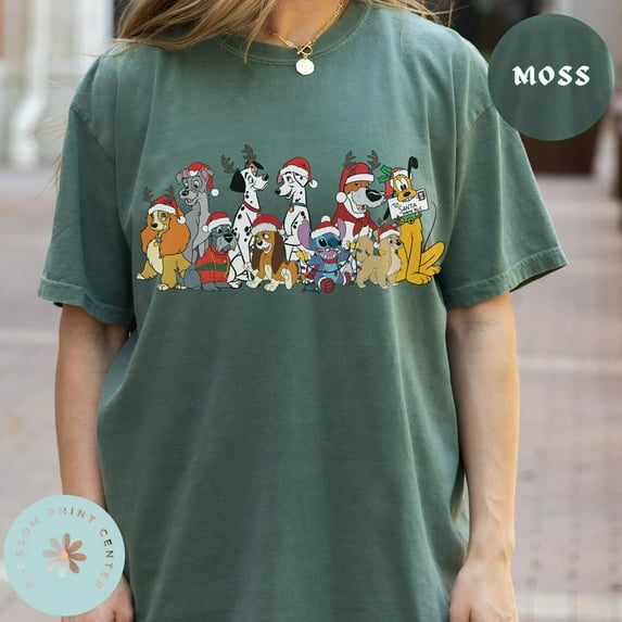 Comfort Colors Disney Dogs Christmas T-shirt, 101 Dalmatians, Dog Mom, Dog Lovers, Disney Family Shirt,Moss Color,Size 2XL