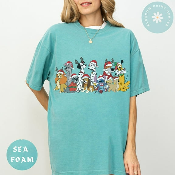 Comfort Colors Disney Dogs Christmas T-shirt, 101 Dalmatians, Dog Mom, Dog Lovers, Disney Family Shirt,Seafoam Color,Size M