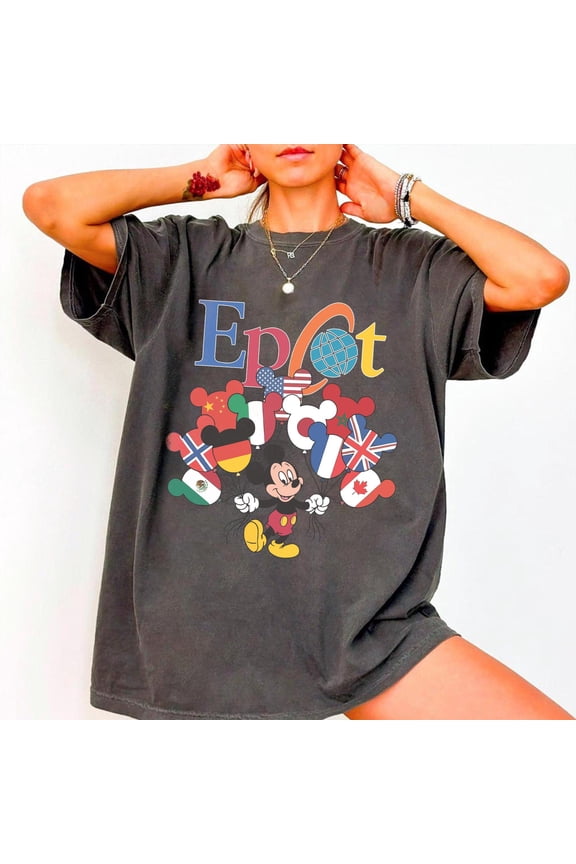 Comfort Colors EPCOT Shirt, Mickey Flags of Nations Vintage 90s Style WDW Unisex Tee, Disney EPCOT World Tour, Family Trip Shirt