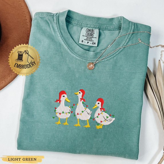 Comfort Colors® Embroidered Christmas Goose Shirt, Duck Christmas Shirt, Funny Christmas Sweatshirt, Cute Holiday Sweatshirt, Xmas Gifts