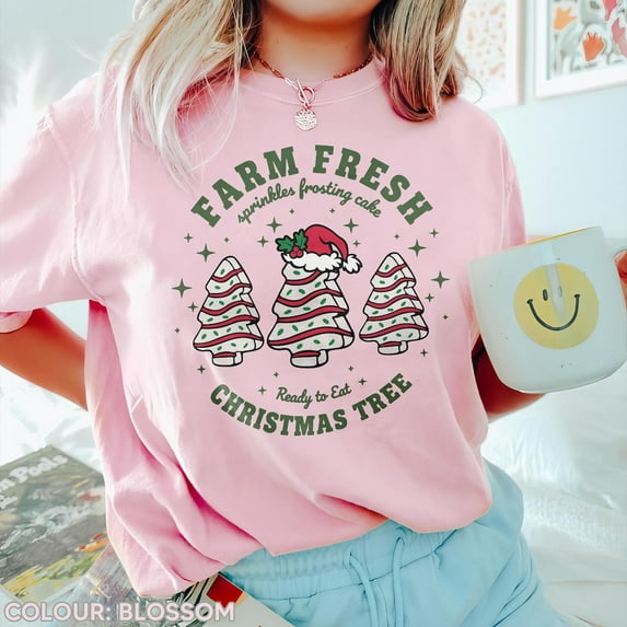 Comfort Colors Farm Fresh Christmas Tree T-Shirt, Holiday Tree Cake Graphic Tee