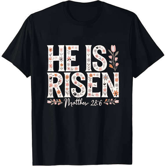 Comfort Colors Floral Easter Cross Shirt – He Is Risen Christian Tee - LORA ATCHER