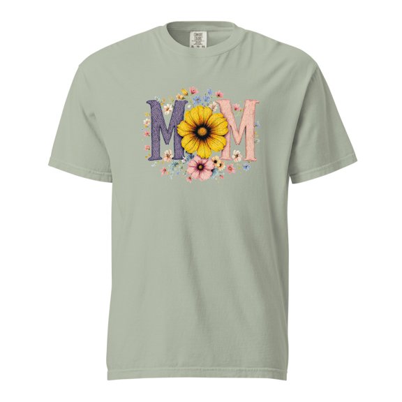 Comfort Colors Floral Mom T-Shirt, Gift for Mom, Spring Fashion, Mother's Day (Bay, 2XL)