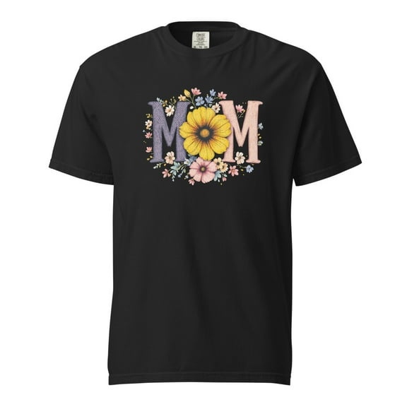 Comfort Colors Floral Mom T-Shirt, Gift for Mom, Spring Fashion, Mother's Day (Black, 2XL)
