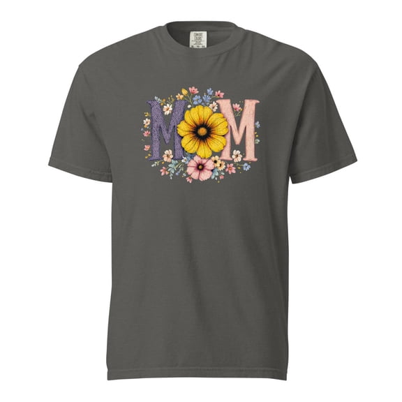 Comfort Colors Floral Mom T-Shirt, Gift for Mom, Spring Fashion, Mother's Day (Pepper, L)