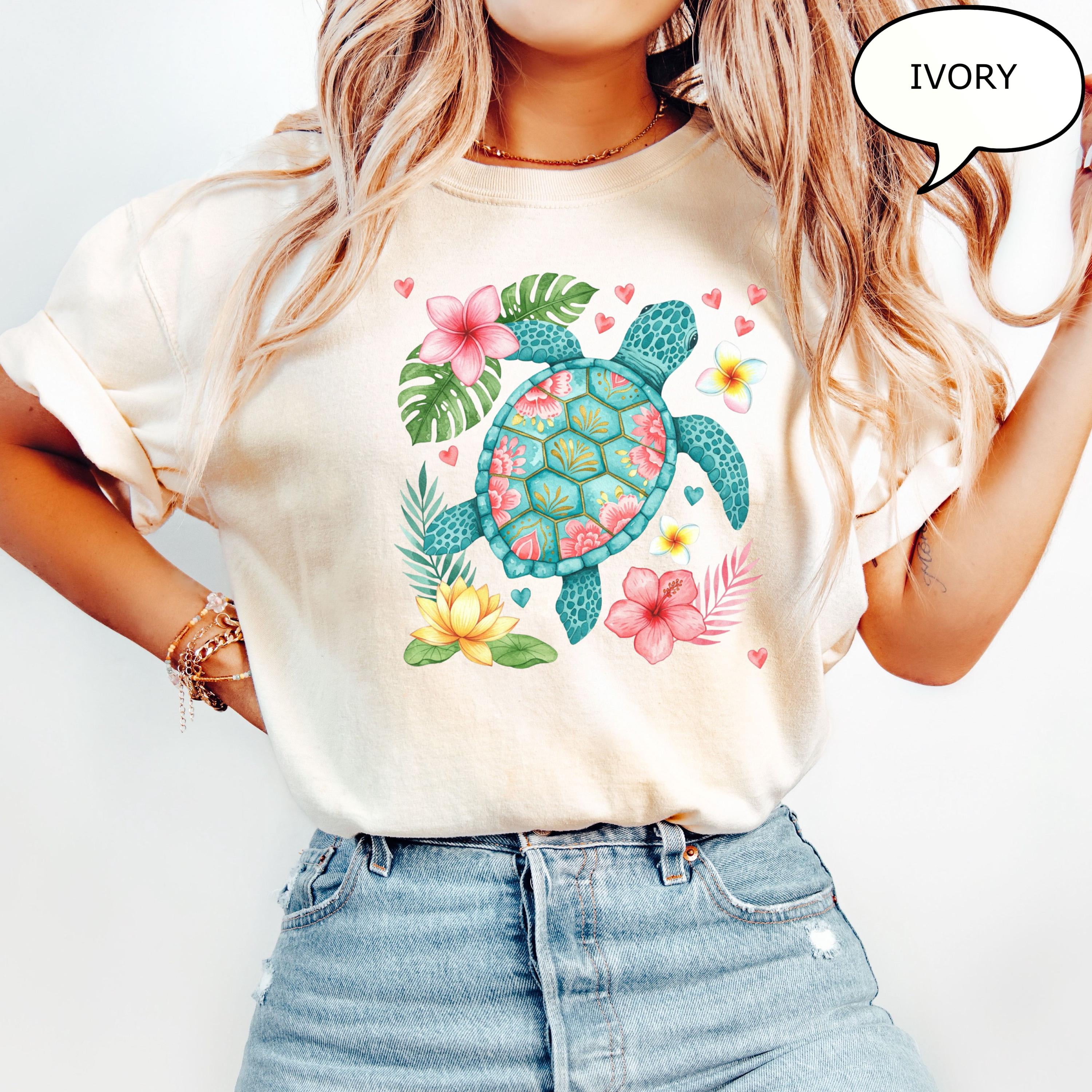 Comfort Colors® Floral Sea Turtle T-Shirt, Summer Woman Shirt, Beach ...