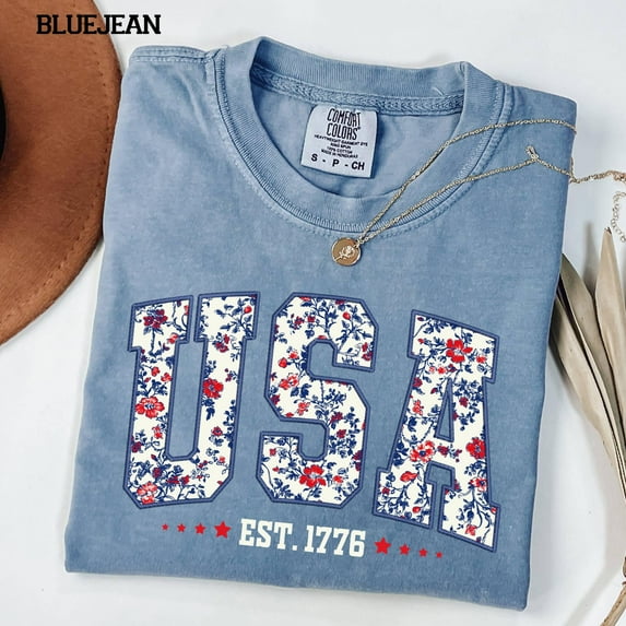 Comfort Colors© Floral USA Shirt, America Shirt, Fourth of July Shirt