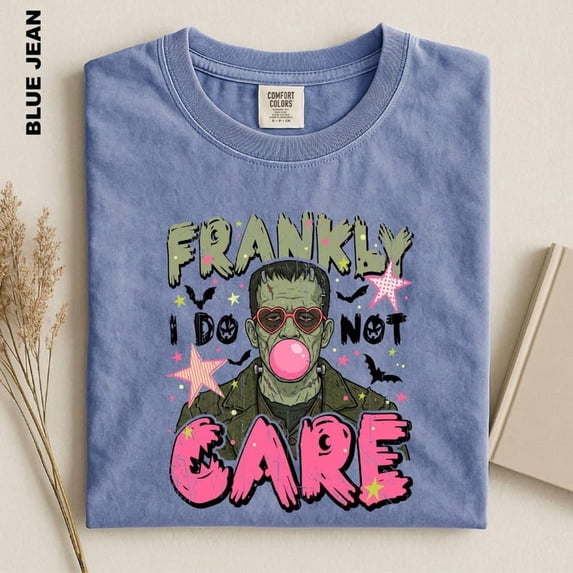 Comfort Colors Frankly I Do Not Care Shirt, Frankenstein Bubblegum Tee, Retro Halloween Shirt, Funny Horror Graphic Tee, Spooky Season Gift