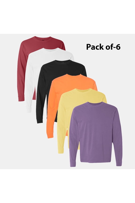 - Garment-Dyed Heavyweight Long Sleeve T-Shirt | 6.1 Oz, 100% cotton Assorted Tees, Taped neck Bulk T-Shirts, Mixed Color - pack of 6 Tee, | Size- M