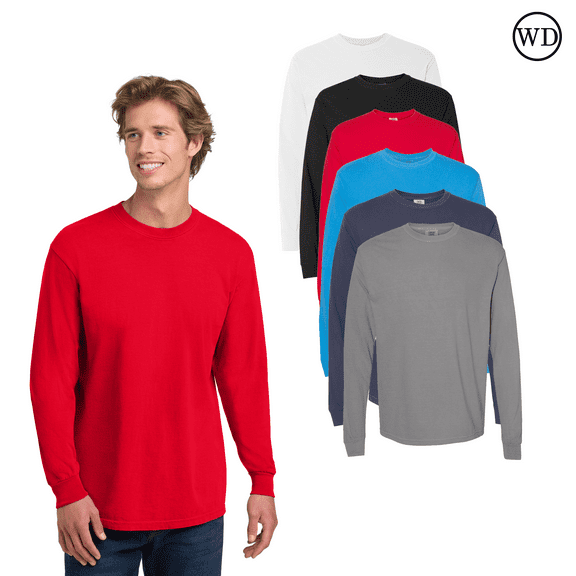 Comfort Colors Garment-Dyed Heavyweight Long Sleeve T-Shirt, Soft & Durable, Mix Color Tee, Pack 6, L