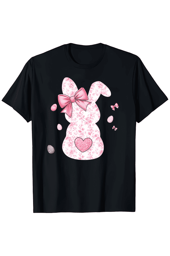 Comfort Colors Happy Easter Bunny TShirt, Pink Floral Bunny Tee, Easter Bow T-Shirt, Cute Easter T-Shirt for Women, Spring Easter Gift, Bunny T Shirt