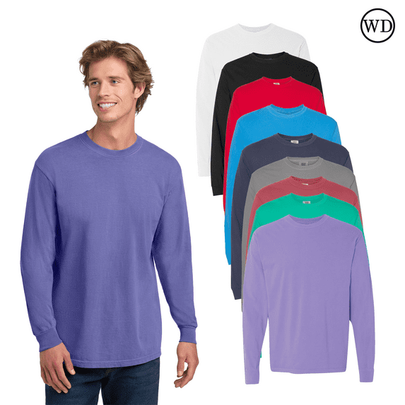 Comfort Colors Heavyweight Long Sleeve T-Shirt, Garment-Dyed Soft & Durable, Mix Color Tee, Pack 9, M