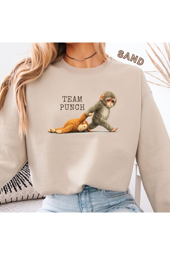 Comfort Colors Heavyweight Unisex Graphic Print Sweatshirt, Viral Baby Monkey Pulling Teddy Bear Team Punch Aesthetic Apparel, S-5XL