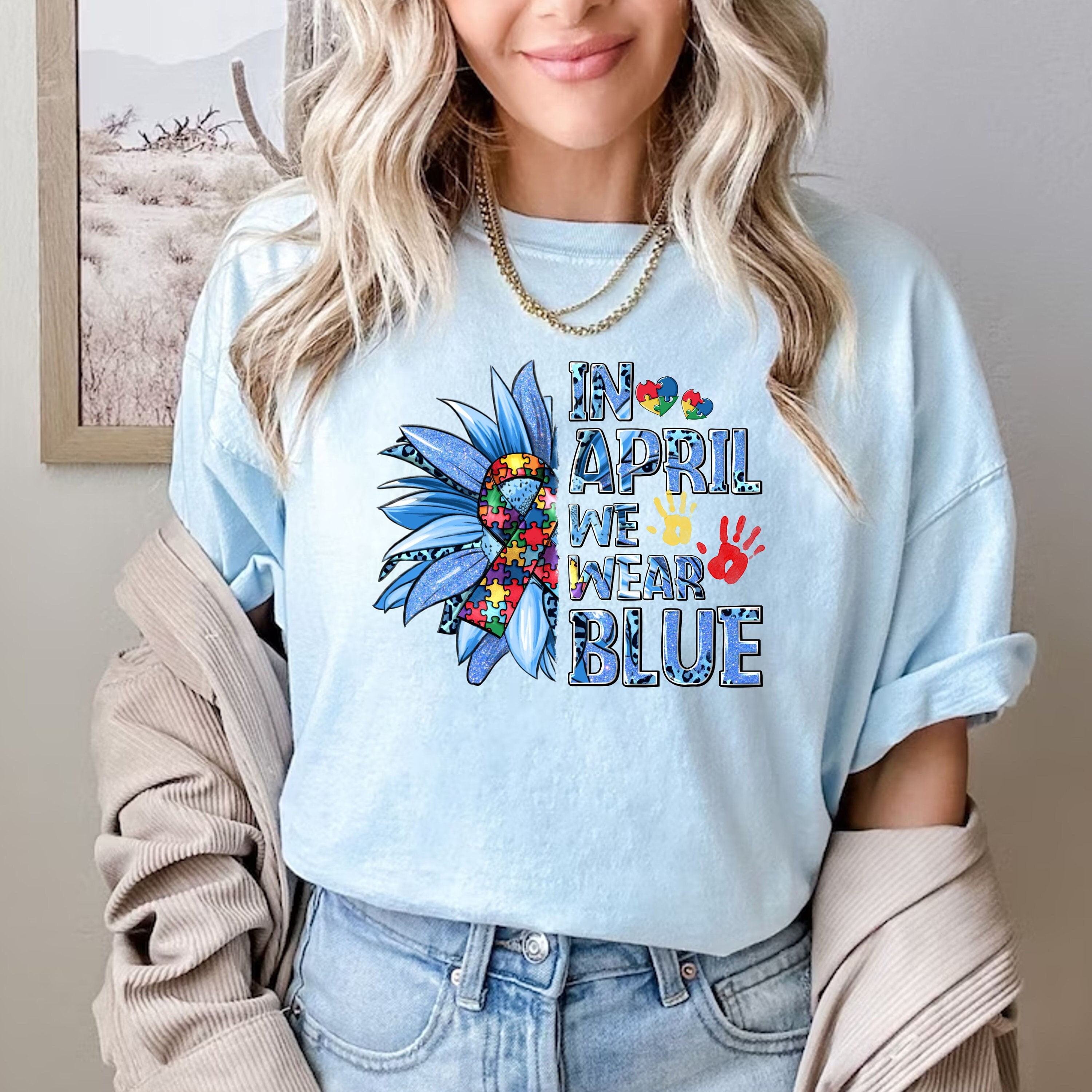 Comfort Colors® In April We Wear Blue Shirt, Blue Flower Tee, Floral ...