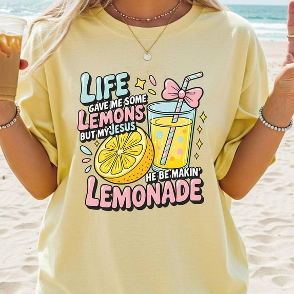 Comfort Colors Jesus Lemonade T-Shirt – Life Gave Me Lemons But My Jesus Makes Lemonade, Faith-Based Christian Tee