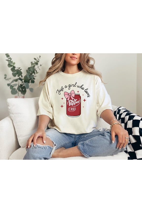 Comfort Colors® Just a Girl Who Loves Dr Pepper Shirt, Retro Coquette Bow Soda Gift