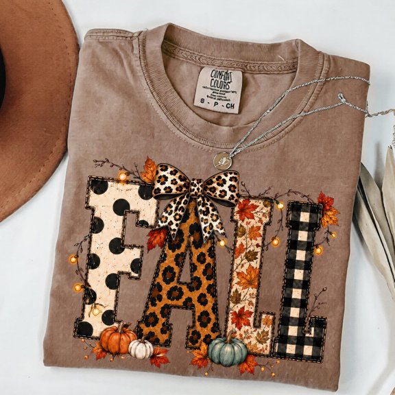Comfort Colors Leopard Plaid Fall Shirt, Pumpkin Bow Autumn Graphic Tee, Fall Lover Shirt