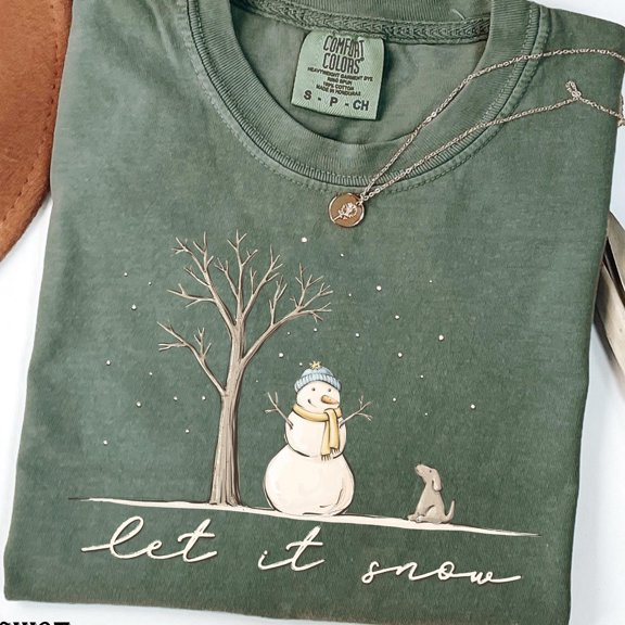 Comfort Colors Let It Snow T-Shirt Christmas Snowflake Winter Holiday Graphic Tee