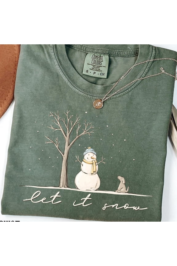 Comfort Colors Let It Snow T-Shirt Christmas Snowflake Winter Holiday Graphic Tee