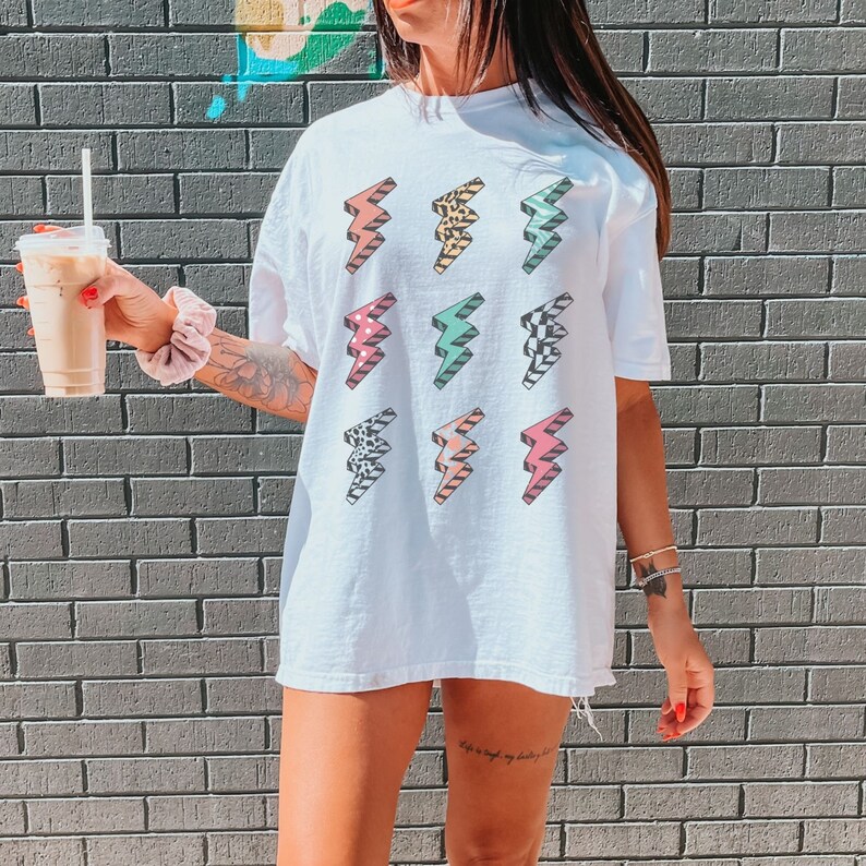 Comfort Colors Lightning Bolt Tshirt Cute Preppy Shirts Oversized Trendy Clothes Y2K Clothing VSCO Shirt Leopard Lightning Bolt Aesthetic soft and comfortable material comfort colors t shirt. Walmart....