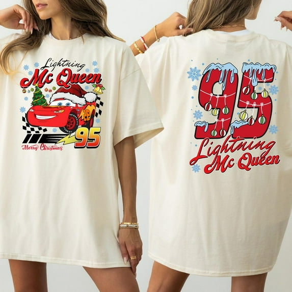Comfort Colors® Lightning Mcqueen Shirt, McQueen Christmas Shirt, Disney Pixar Car Two-Sided Shirt, McQueen 95 Piston Cup Shirt