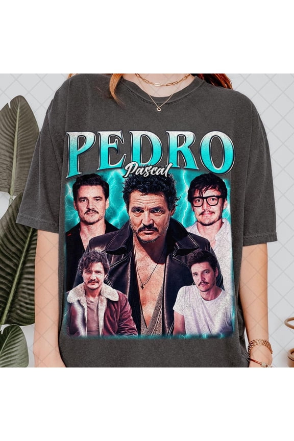 Comfort Colors Limited Pedro Pascal Shirt - Retro 90s Actor T-Shirt for Fans, Dark Charcoal with Vibrant Lightning Effects