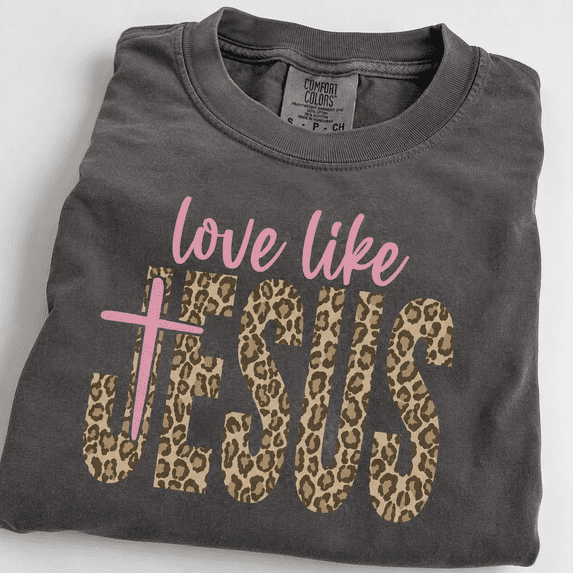 Comfort Colors Love Like Jesus Shirt for Women, Christian Graphic Tee, Leopard Print Jesus Shirt, Faith T-Shirt, Religious Gift for Her
