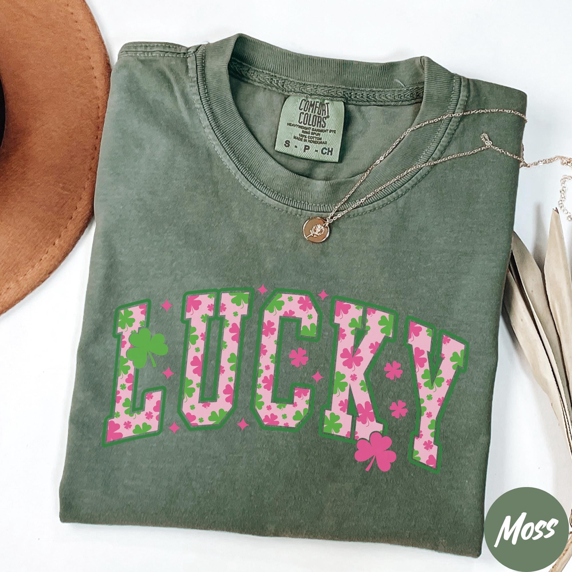 Comfort Colors Lucky Shirt, Pink Shamrock Sweatshirt, Cute Saint ...