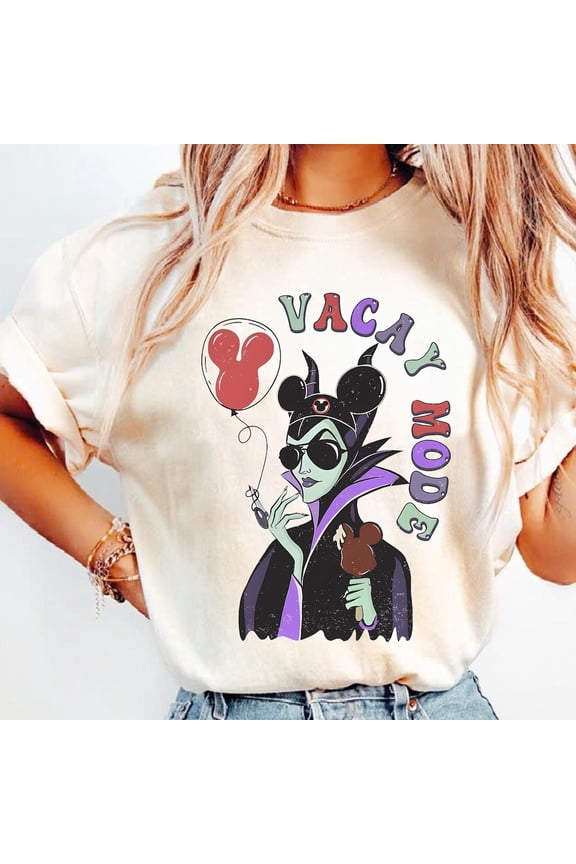 Comfort Colors Maleficent Vacay Mode Shirt, Funny Disney Villains T-shirt, Disneyworld Wdw, Family Trip Tee,Ivory Color,Size L