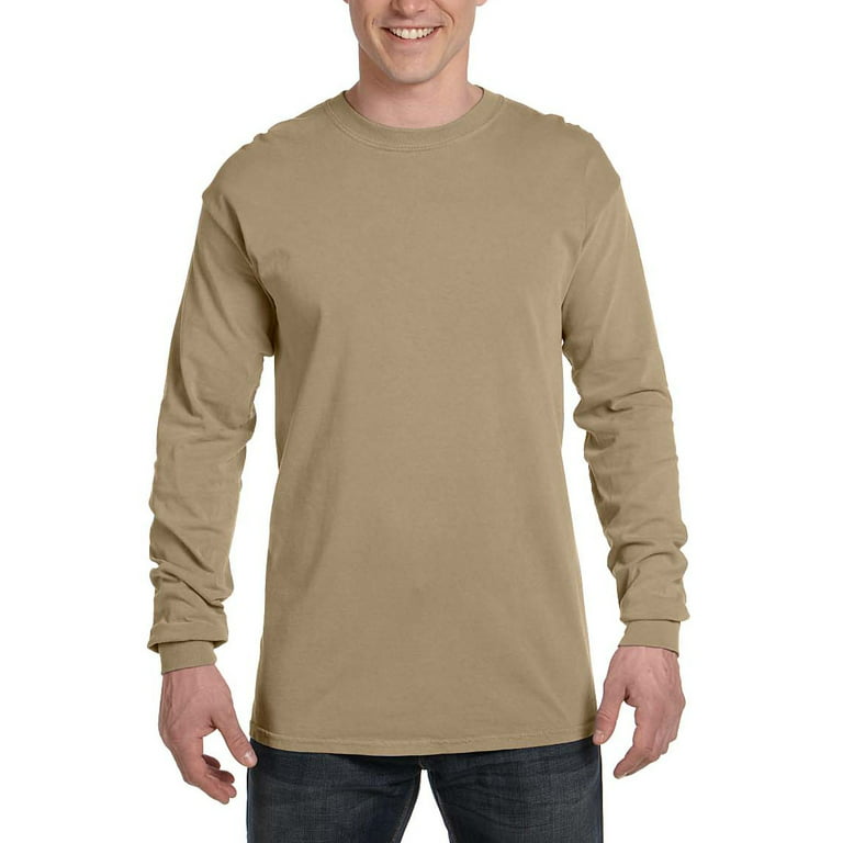 Comfort Colors Men's Ringspun Cotton Long Sleeve T-Shirt, Khaki, Small