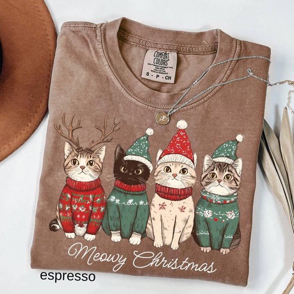 Comfort Colors Meowy Cat Shirt, Cute Cat Mom Unisex Adult Casual Everyday Wear, Funny Feline Lover Tee SIZE S-4XL