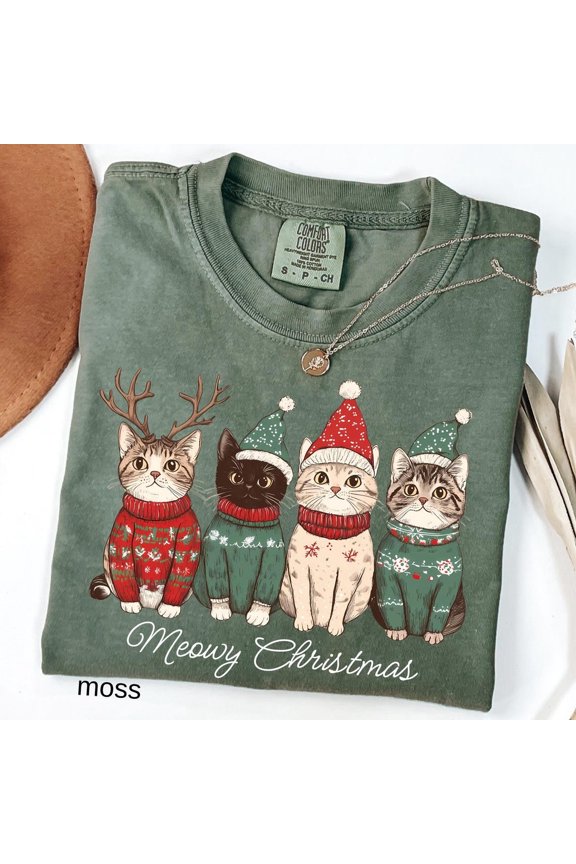 Comfort Colors Meowy Cat Shirt, Cute Cat Mom Unisex Adult Casual Everyday Wear, Funny Feline Lover Tee SIZE S-4XL