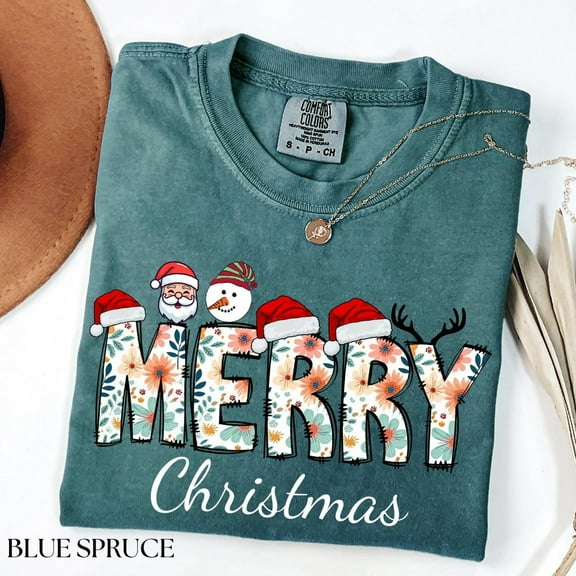 Comfort Colors Merry Christmas Unisex T-Shirt, Trendy Retro Winter Holiday Tee