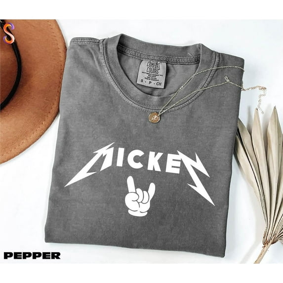 Comfort Colors Metal Rock Mickey T-Shirt, Matching Family, Funny Disney Shirt, Disney Lover Gift, Mickey Mouse,Pepper color,size L