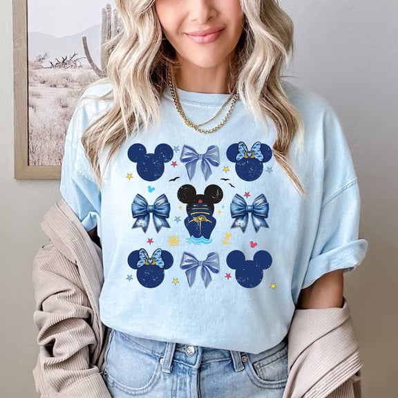 Comfort Colors Mickey Cruise T-Shirt, Disney Cruise, Coquette Bow Mickey Shirt,Light Blue color,size 5XL