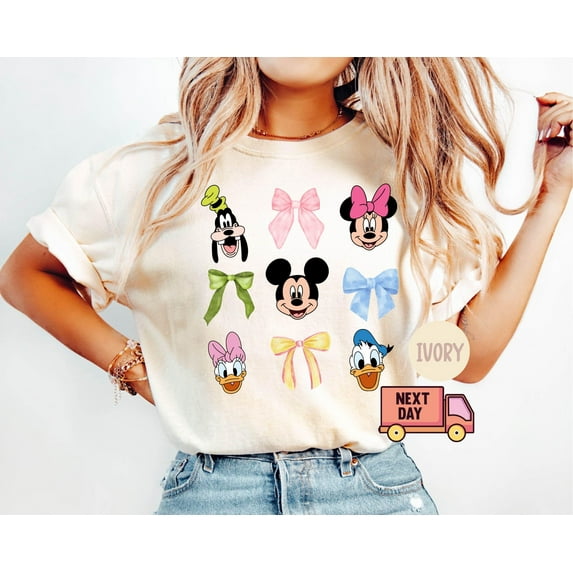 Comfort Colors Mickey Friends Tee| Minnie Bow Coquette| Womens Disneyworld T-shirt| Bow Pluto Daisy Donald Shirt| Cute Disney Top Shirt