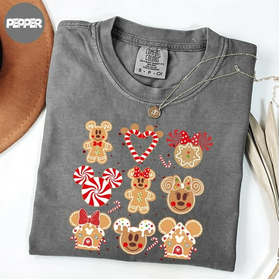 Comfort Colors Mickey and Minnie Gingerbread T-Shirt, Disney Snacks, Disneyland Christmas, Christmas Party Shirt, Disney Xmas Tee,Pepper Color,Size 3XL