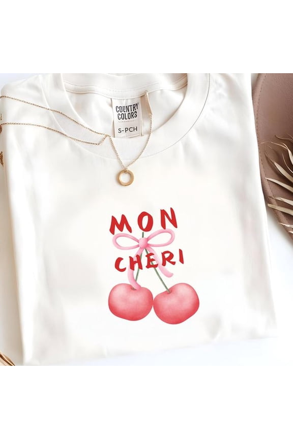 Comfort Colors®Mon Cheri graphic tee, coquette aesthetic cherries shirt, girly girl gift, Cherry tee, soft girl tee