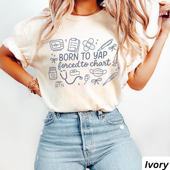 Comfort Colors Nursing Tee Born To Yap Night Shift New Grad Nurse Shirt Funny Doodle Tee RN Gift For Nurses Week Birthday Coworker Humor