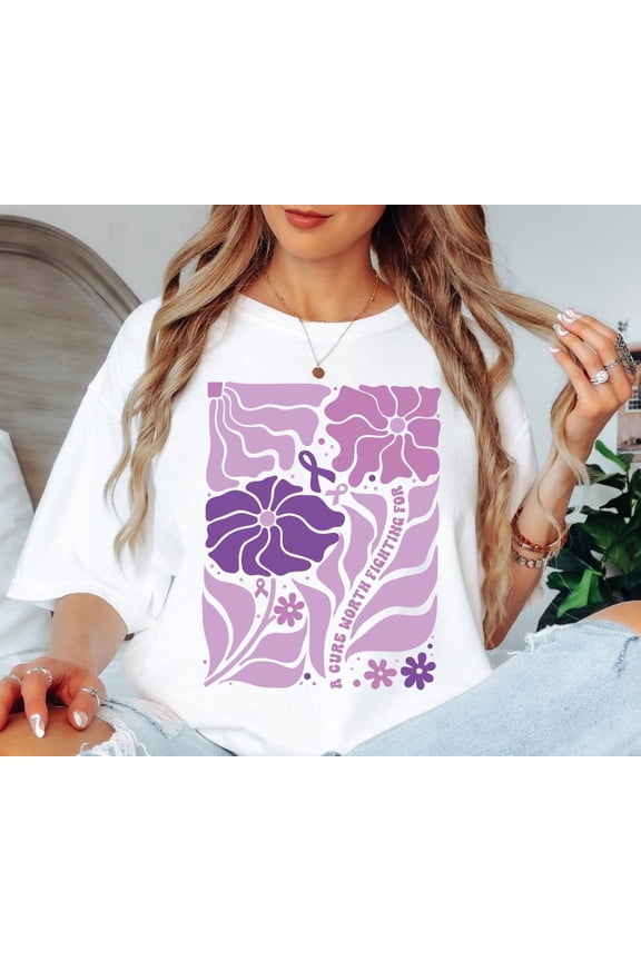 Pancreatic Cancer Awareness Shirt, Purple Ribbon Support Tee, A Cure Worth Fighting For Shirt, Cancer Survivor Group Shirt All Size S-3Xl