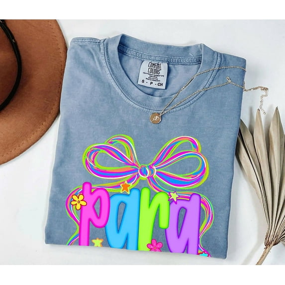 Comfort Colors Paraprofessional Shirt – Preppy Back to School Tee with Neon Coquette Bow, Teacher & First Day of School Gift
