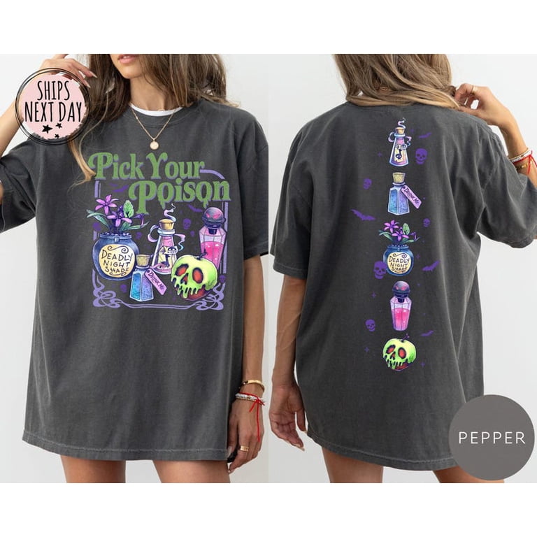 Pioison Color Comfort Colors® Pick Your Poison Halloween Graphic T-Shirt, Two-Sided ...