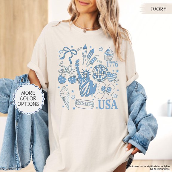 Preppy 4Th Of July Shirt, American Women Shirt, America Coquette Bow Shirt, Usa 1776 Shirt, Patriotic Women Tee, Usa Shirts All Size S-3Xl