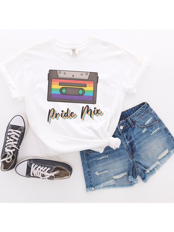 Comfort Colors Pride Mix Shirt | Pride Month Shirt | Lgbtq| Lgbtq+ Shirt| Equality Shirt | Lgbt Rainbow | Pride Shirt | Mix tape shirt (Colors:Lagoon Blue; Sizes:S;)