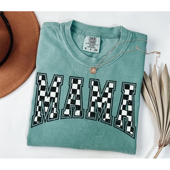 Comfort Colors Retro Checkered Mama T-Shirt, Vintage Varsity Mom Tee, Mother’s Day Gift, Retro Style Shirt