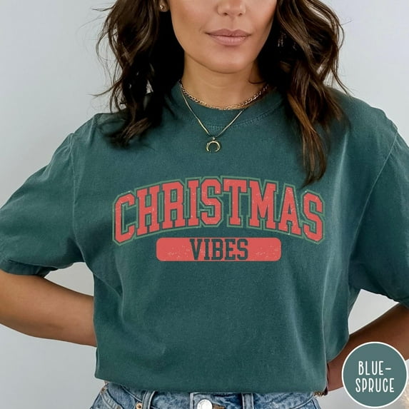 Comfort Colors Retro Christmas Vibes Unisex T-Shirt, Cute Holiday Winter Tee