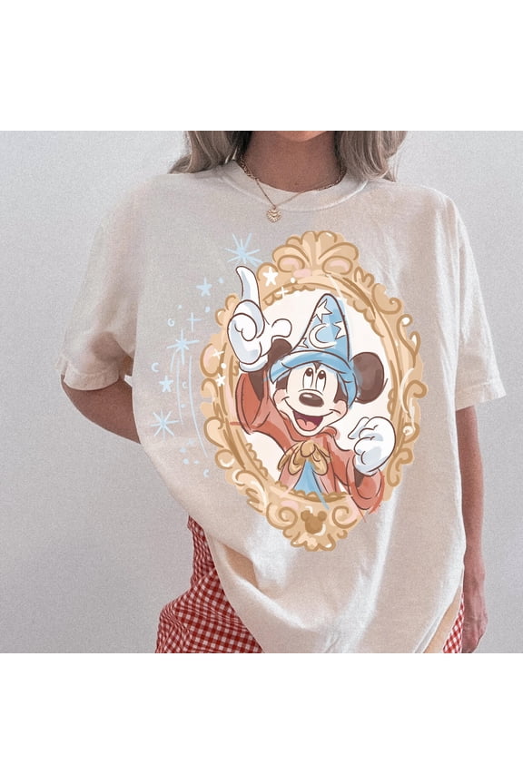 Comfort Colors Retro Disney Fantasia Mickey T-Shirt, Disney Magic Sorcerer Mickey Wizard Mickey Tee,Ivory color,size L